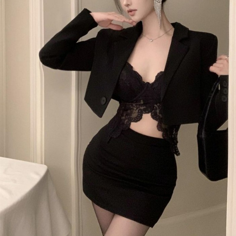 Black Spring Blazer Lace Brale - Lace Bralette Set 리뷰 및 가격