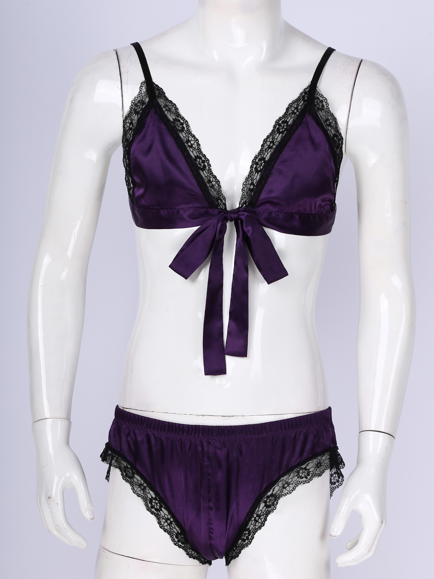 Men Satin Lingerie Suit Sissy  - Sheer Mesh Bra 리뷰 및 가격