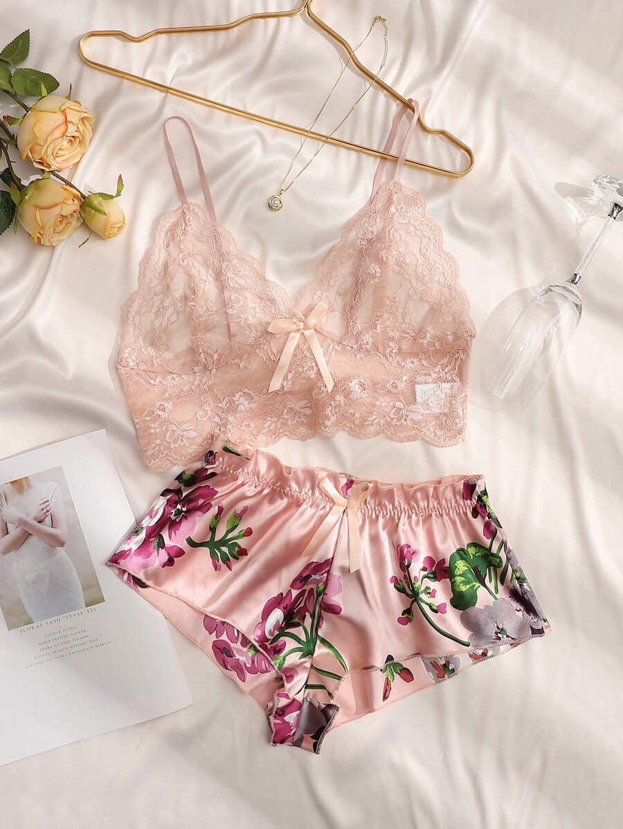 Pink Floral Lace Bralette and  - Lace Bralette Set 리뷰 및 가격