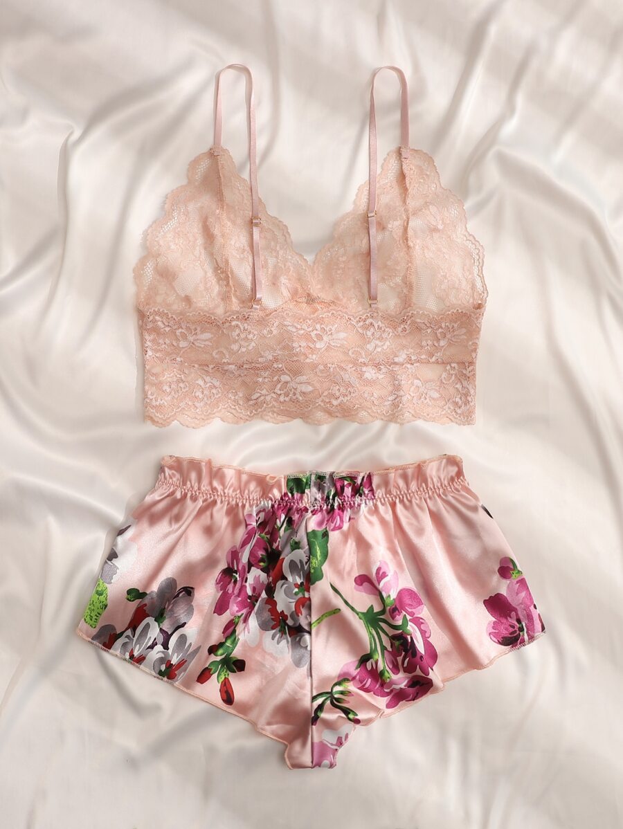 Pink Floral Lace Bralette and  - Lace Bralette Set 리뷰 및 가격