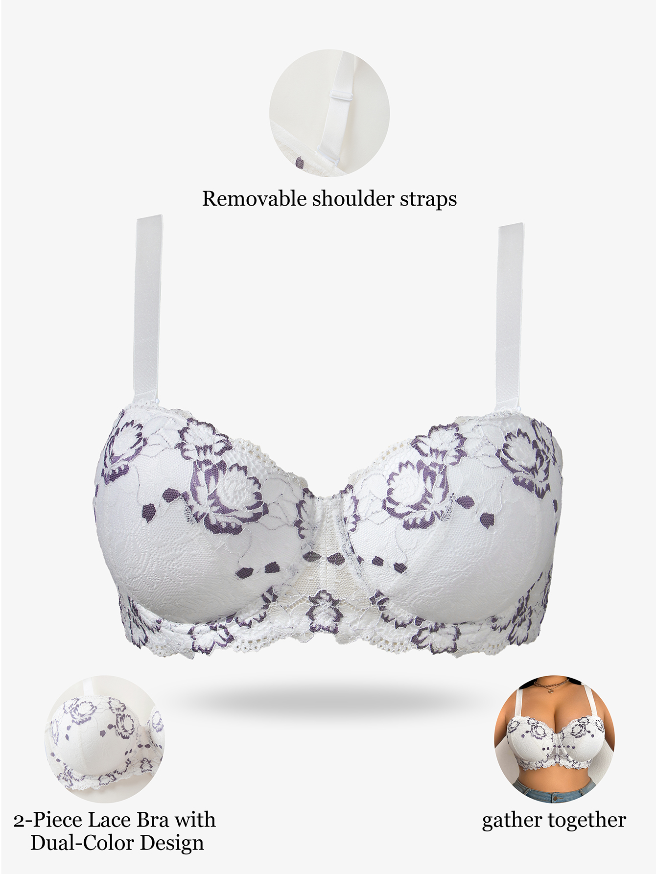 Plus Size Lace & Embroidery Wo - Underwire Bra Padded 리뷰 및 가격