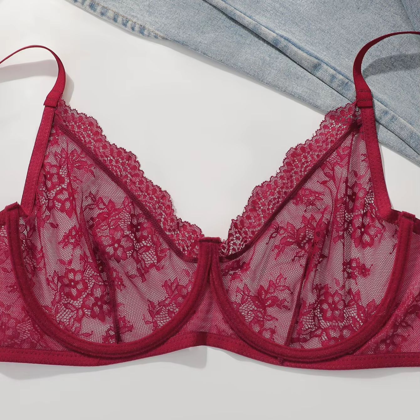 Women Plus Size Red Lace Sheer - Sheer Bra Lace 리뷰 및 가격