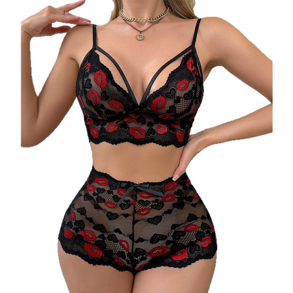 Babydoll Lingerie Set Red Lips - Sheer Mesh Bra 리뷰 및 가격