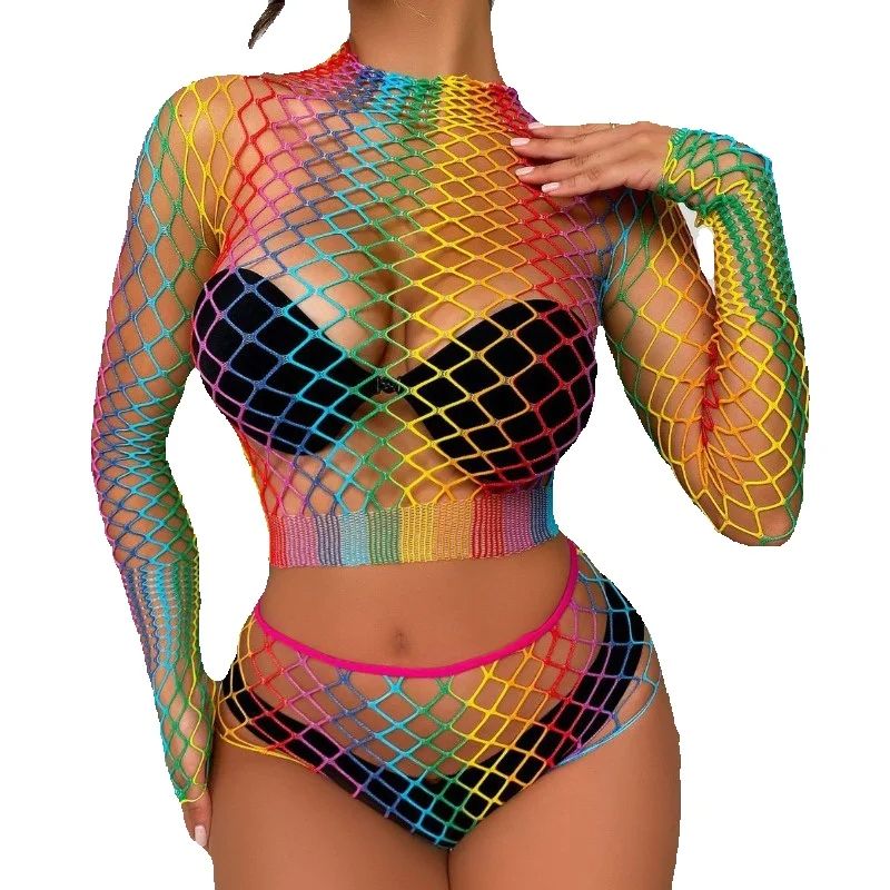 Sexy Rainbow Mesh Lingerie Set - Sheer Bra Lace 리뷰 및 가격