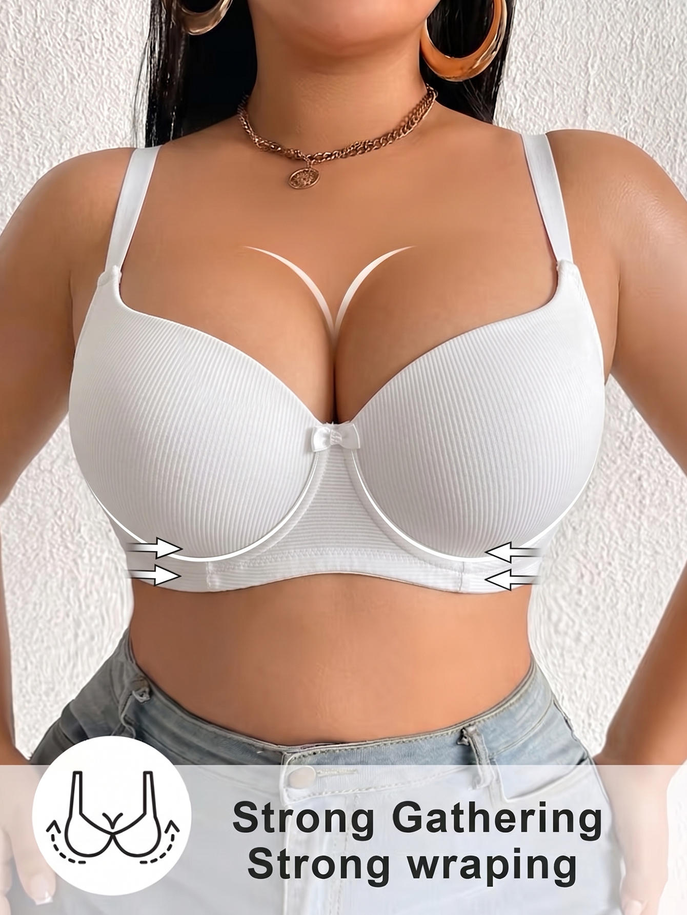 Plus Size Ribbed Women Bra Thi - Plunge Bra Push Up 리뷰 및 가격